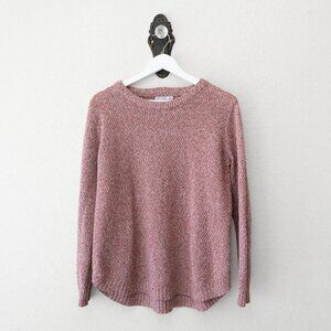 Pink Clover Knit Sweater Top Medium Pink Marled Crewneck Lightweight Soft Cozy